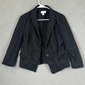 Ann Taylor LOFT Blazer Womens 8 Black Pockets One Button linen cotton Jacket